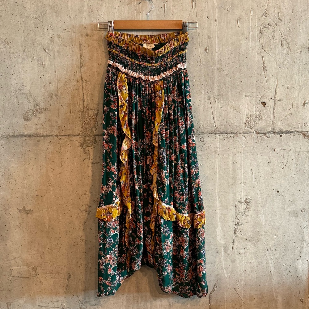 Anthropologie Floral Maxi Skirt with Ruffle Details